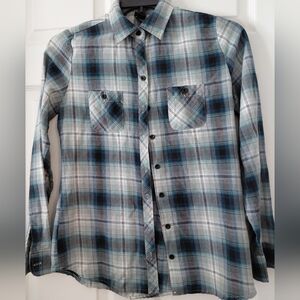 Disney Women's Black and Blue Plaid Button Down Shirt